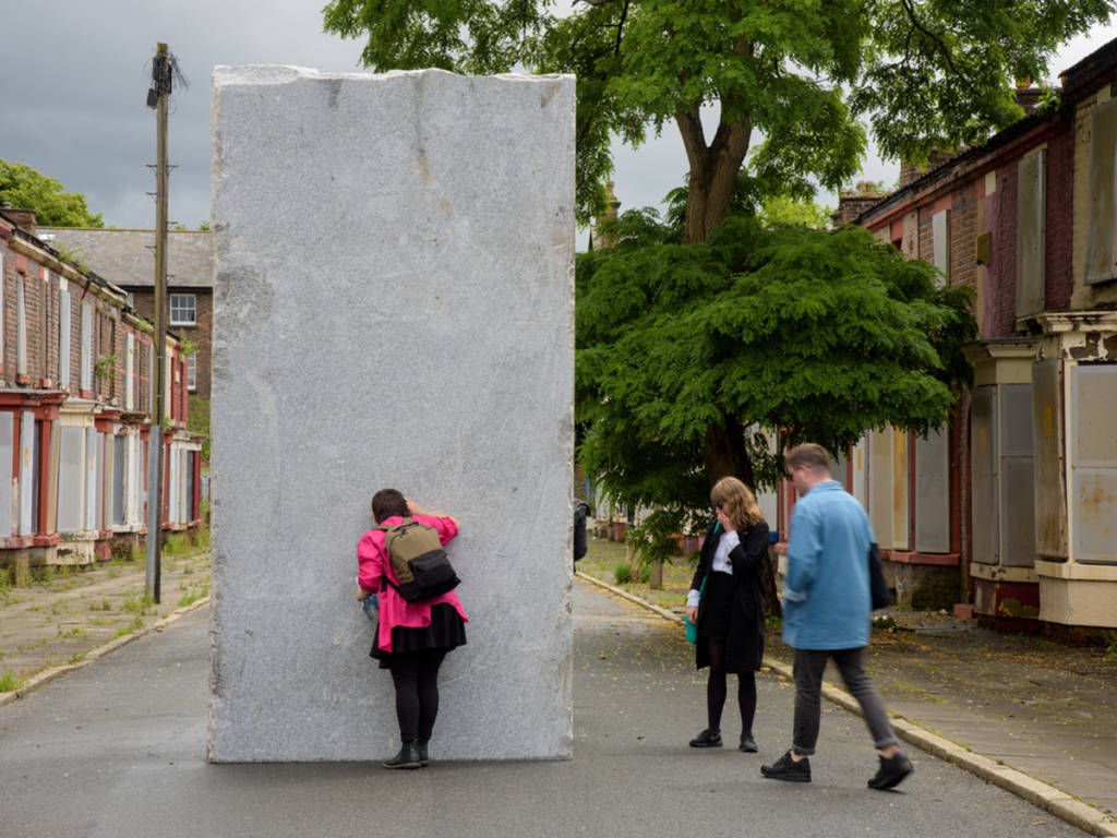 Lara Favaretto, Momentary Monument. The Stone, 2016, Installation view at Welsh Streets, Liverpool Biennial, photo Mark McNulty